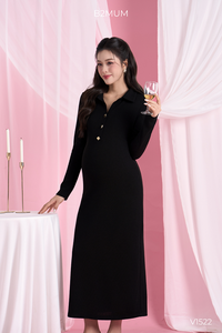 B2 MUM V1522 Suéter Negro de Manga Larga con Cuello en V, Tejido Suave y Grueso, Estilo Ajustado, Abertura Profunda en la Espalda, Transpirable y Ecológico - Product Image 3