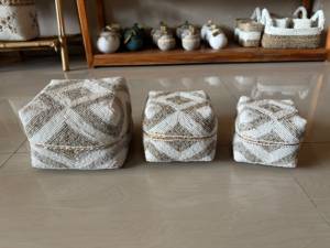 Indonesian's Best Seller Beaded Cube Storage Box Classic Style Plant Fiber Rattan Wardrobe Living Room Decorative <b>Double</b> - Product Image 1