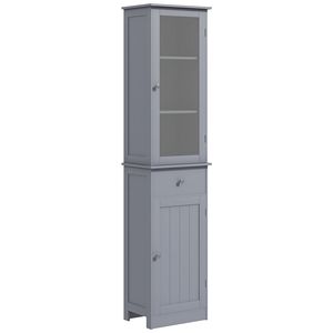 "Gray Minimalist Rattan/MDF <b>Tall</b> Bathroom/Narrow <b>Storage</b> Cabinet with Acrylic Door Drawer 3 Shelves" - Product Image 1