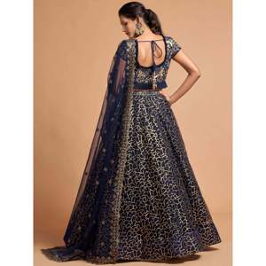 Marvelous Blue <b>Sequins</b> Net Plus Size Lehenga Choli for Party Wear - Product Image 3