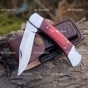 High Quality Handmade Carbon Steel Back <b>Lock</b> Folding Pocket EDC Hunting Camping Knife Wood Handle Clip Point Industrial Grade - Product Image 4