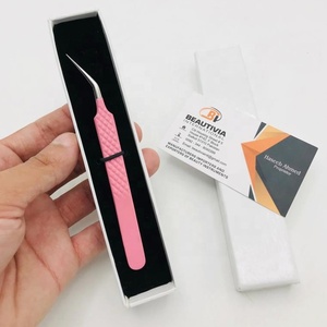 Pince à épiler en acier inoxydable à revêtement en poudre rose avec logo personnalisé professionnel pour extensions de cils durable et durable - Product Image 3