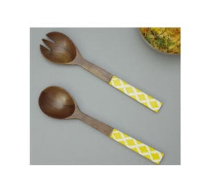 Natural Finisbing <b>Serving</b> <b>Spoon</b> & Fork Great Quality Natural Wood Fruit and Vegetable Salad Server With Metal Handle - Product Image 6