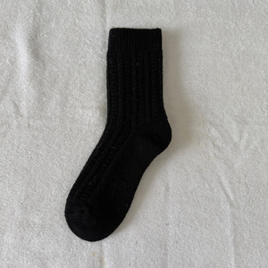 Wholesale Black Ribbed Crew <b>Socks</b> 100% Mongolian Sheep Wool Knitted <b>Winter</b> Warm Thick Vertical Stripe <b>Socks</b> for Women - Product Image 6