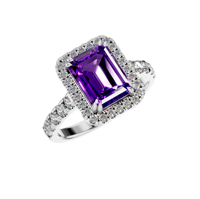 Personnalisable OEM ODM Améthyste Halo Solitaire Bague 925 Or Blanc Taille Émeraude IGI Certifié Bijoux De Mariage Prix De Gros En Vrac