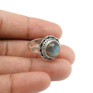 Handmade 925 Sterling Silver <b>Labradorite</b> Gemstone <b>Ring</b> Natural Bohemian Style Statement Fine Boho Jewelry With Round Cut Stone - Product Image 3