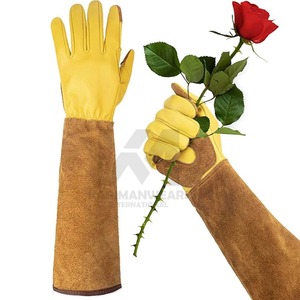 Gants de jardinage en cuir, longueur coude, durables, style classique, pour usage extérieur printemps-automne - Product Image 1