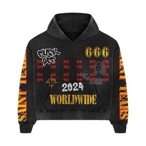 Vintage-Style <b>Distressed</b> Acid Wash Jogger Set for Men Winter Embroidered Tracksuits with Printed Logo XXL Training Size - Product Image 4