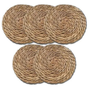 Sous-verres ronds en jonc de mer tressé faits à la main avec couvercle, ensemble de décoration de table bohème, fabriqué au Vietnam par HNH Craft - Product Image 2