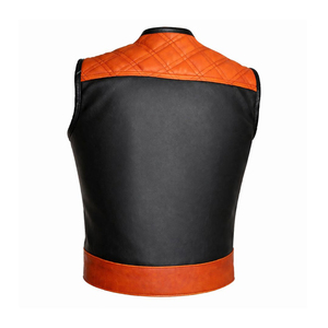 Chaleco de Motociclista de Cuero Genuino Negro y Marrón Cognac para Hombre con Paneles de Hombro Acolchados con Diamantes, Chaleco sin Mangas para Motocicleta - Product Image 2