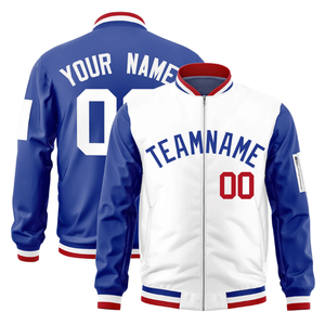 Veste de sport d'hiver personnalisée blanche et bleue royale pour homme, style universitaire, bicolore, type Letterman - Product Image 1