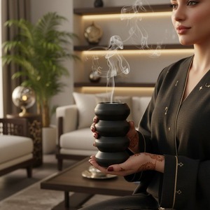 Brûleur à encens en métal côtelé moderne, porte-encens Oud arabe de luxe pour la décoration intérieure du Moyen-Orient, disponible en Or, Argent, Noir Mat, Crème - Product Image 2