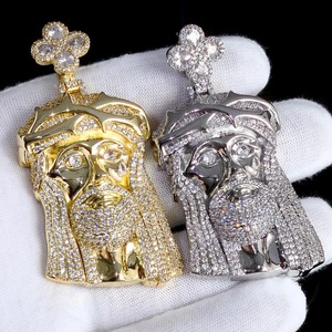 Colgante de la Cara de Jesús en Plata de Ley 925 con Baño de Oro de 18K y Moissanita, Lujoso Collar Religioso con Corona de Espinas, Joyería Cristiana - Product Image 6