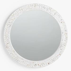Espejo Redondo de Nácar con Doble Borde y Patrón de Enredaderas, Ecológico, Blanco, para Decoración del Hogar, Venta al Por Mayor - Product Image 1