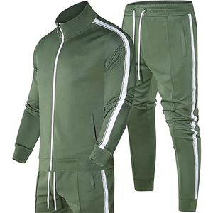 Survêtement vert olive pour homme, sweat-shirt à fermeture éclair intégrale avec poches latérales, couleur unie, pantalon de jogging sportif, vêtements d'automne, matière polyester - Product Image 5