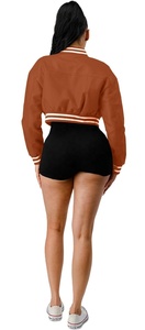 เสื้อแจ็คเก็ตหนัง PU แบบครอปท็อป สไตล์ Letterman  แบบสั้น  สามารถสั่งทำโลโก้ได้  ระบายอากาศได้ดี  เสื้อแจ็คเก็ตหนังเปล่าสำหรับผู้หญิง - Product Image 6