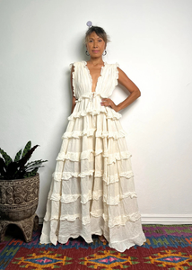 <b>Summer</b> Bohemian Women's Eco-Friendly Floral Print Maxi Dress Deep V-Neck Sleeveless Tiered Ruffle Organic Cotton Beach Party - Product Image 4