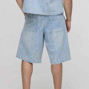 Wholesale OEM Men's Denim Summer Shorts 100% Cotton Hip Hop Style Anti-Wrinkle Breathable Drawstring Closure Stone Washed - Product Image 2