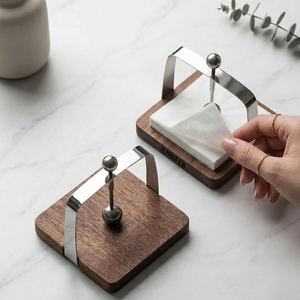 Elegante Porta Servilletas y Pañuelos de Madera con Base Cuadrada Dorada, Diseño Exclusivo de UO - Product Image 5