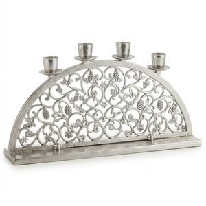 Wholesale Antique <b>Silver</b> Metal Advent Candle Arch 4 Tier Christmas <b>Candlestick</b> Holder with Filigree Pinecone Scrollwork for Sale - Product Image 1
