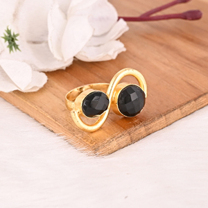 Elegant Gold Plated Black Onyx Dual Stone Gemstone <b>Ring</b> Handmade Adjustable Stylish Jewelry for Women - Product Image 3