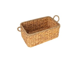 Natural Handwoven Water Hyacinth <b>Rectangular</b> <b>Storage</b> <b>Basket</b> with Side Handles for Home Organization Bathroom Kitchen and Pantry - Product Image 1