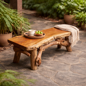 Banco de raíz de teca rústico premium ARTERRA, hecho a mano, ecológico y duradero, para patio, hotel, villa, muebles de exterior, natural - Product Image 4