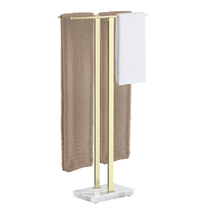 Porte-serviettes métallique moderne à trois niveaux en or antique pour rangement de salle de bain, support sur pied non pliable - Product Image 3