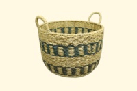 Panier cylindrique en bambou peint à la main 100% export, avec feuilles de datte, artisanat traditionnel personnalisable, doublure en rotin multicolore