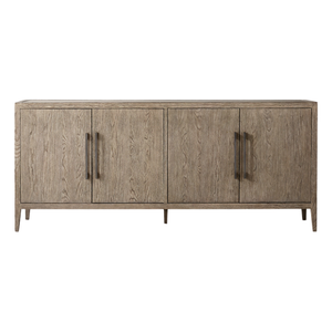 Minimalist Modern 4 Door <b>Sideboard</b> Cabinet Solid Teak Natural Wood Grain <b>Storage</b> Credenza with Shelves for Dining Room - Product Image 4