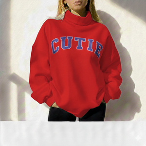 <b>Women's</b> Oversized Turtleneck Sweatshirt <b>Cream</b> <b>Fleece</b> Drop Shoulder Pullover - Product Image 2