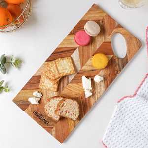 Plateau de service en bois Nestasia, rectangulaire, motif géométrique, poignée, design rustique, emballage en une seule pièce, plateau décoratif en bois - Product Image 6