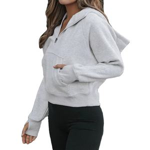 Suave Casual al por mayor personalizado de alta calidad de media cremallera de algodón polar con capucha para las mujeres al aire libre ropa activa - Product Image 4