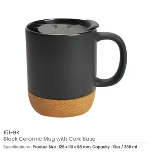 Mug en céramique moderne de 385 ml avec couvercle à motif logo et base en liège pour cadeaux promotionnels - Product Image 5