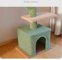 Arbre à chat sur le thème du cactus avec lit cube et poteau céleste - Panneau E1, tissu chenille, corde colorée de 4 mm, centre de jeu et de sommeil moderne