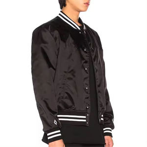 Customized Black Satin Varsity <b>Jacket</b> with Embroidered Patch Stand Collar Sports Bomber Winter Hot Sale Letternman Design - Product Image 4