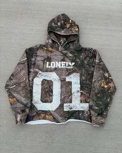Sweat à capuche court personnalisé en coton French Terry pour homme, imprimé DTG motif Real Tree Camo, ourlet brut, ensemble streetwear camouflage - Product Image 1