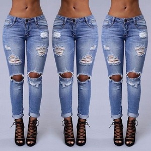 Overstock Ladies Skinny <b>Denim</b> Jeans Summer Mid Waist Button Solid Dark Wash Cotton <b>Stretch</b> Straight Trousers Chinese Stock Lot - Product Image 2