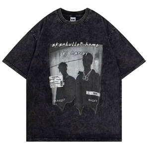 Smoke Fog Printed Men's Oversized T-Shirt Short Sleeve O-Neck Street Style Jersey Knitted Cotton Regular Fit Front <b>Logo</b> - Product Image 4