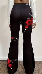 Hardhoodi Interination Women Sporty High Waist Print <b>Leggings</b> <b>Flare</b> Pants Elastic Waist Full Length Yoga Workout Trousers - Product Image 2