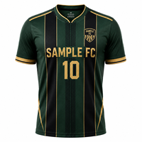 Camiseta de Fútbol FC Champions para Hombre, Cuello Redondo, Manga Corta, Sublimada, 100% Poliéster, Transpirable, Rayas Verdes y Negras