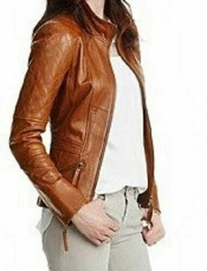 Blouson moto en cuir PU marron, col montant, fermeture éclair, coupe ajustée, style motard avec poches, unisexe, pour l'automne - Product Image 5