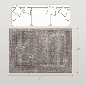 Tappeto Lavabile in Lavatrice 4x6 Tradizionale Antiscivolo Pieghevole Marrone Scuro Misto per Soggiorno - Product Image 4