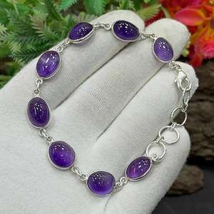 Amethyst Sterling <b>Silver</b> Charm Bracelet Handmade Multi Zircon Stone Luxury Jewelry Stylish Basic Gift for <b>Women</b> M195 - Product Image 6