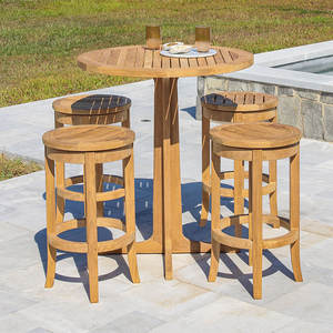 Chaise de bar extérieure moderne en teck massif, résistante à l'eau, écologique, directement de l'usine, pour restaurants et complexes hôteliers - Product Image 2