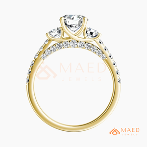 Gold Plated Moissanite Round Cut Engagement Ring for Women Three <b>Stone</b> Pave Band Wedding Ring Bridal Jewelry USA - Product Image 6