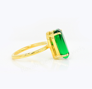 <b>Emerald</b> Quartz Synthetic Gemstone 10x17mm Coffin Shape Prong Setting 925 <b>Silver</b> 18K Gold Plated Fashion <b>Ring</b> For Women's Jewelry - Product Image 2