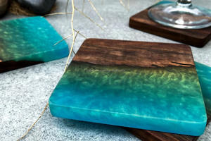 HANDMADE NATURAL WOODEN & RESIN <b>COASTER</b> / COSTER RESIN ACACIA WOOD <b>COASTERS</b> for TEA CUP for TABLE DECOR - Product Image 3
