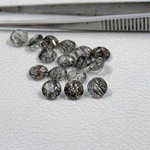 Piedra preciosa de corte brillante redonda facetada de Cuarzo rutilado negro Natural de 7mm de alta calidad para ajuste de joyería Fabricante Mayorista - Product Image 4