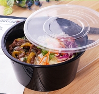 Boîte à lunch jetable ronde noire de 200 ml, 500 ml, 1000 ml, 2000 ml, à double couche, compatible micro-ondes, en plastique, avec couvercle